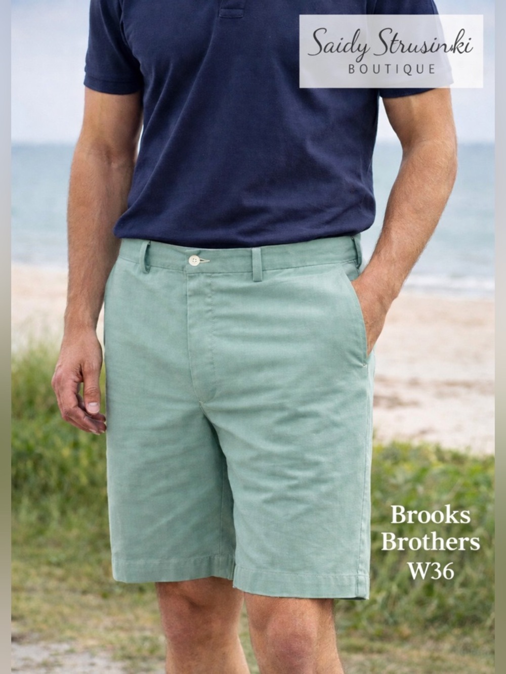 Brooks Brothers Men’s Mint Green Cotton Chino Classic style Shorts W36